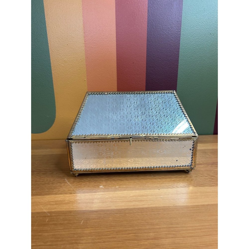 Vintage brass and glass mirrored jewellery box catch all